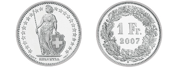 moneta 1 frank szwajcarski