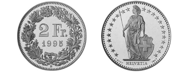 moneta 2 franki szwajcarskie