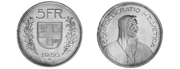 moneta 5 franków szwajcarskich
